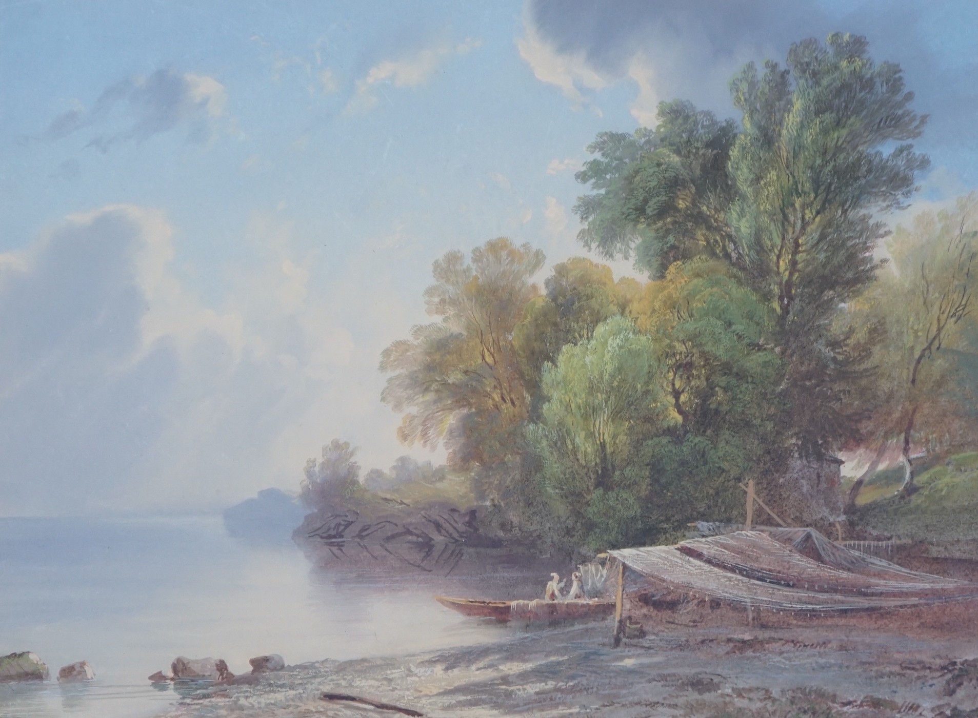 Luc Henri Mottu (Swiss, 1815-1859), pair of gouaches, View of Mont Blanc and Lakeside scene, signed, with labels verso, 16 x 21cm